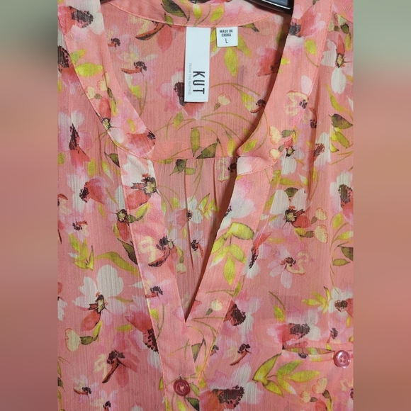 KUT from the kloth large sheer floral blouse button down ajustable sleeve length - Picture 2 of 7